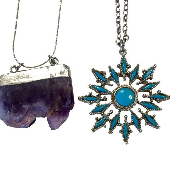 Necklace Lot Turquoise Star Silver Natural Purple Amethyst Crystal Pendant - Picture 1 of 7